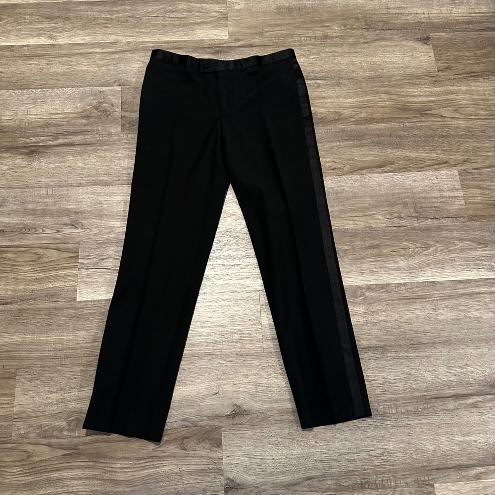 J.Lindeberg Porter Fresco Tux Slim Fit Wool Tuxedo Pants Black Mens STMT11260